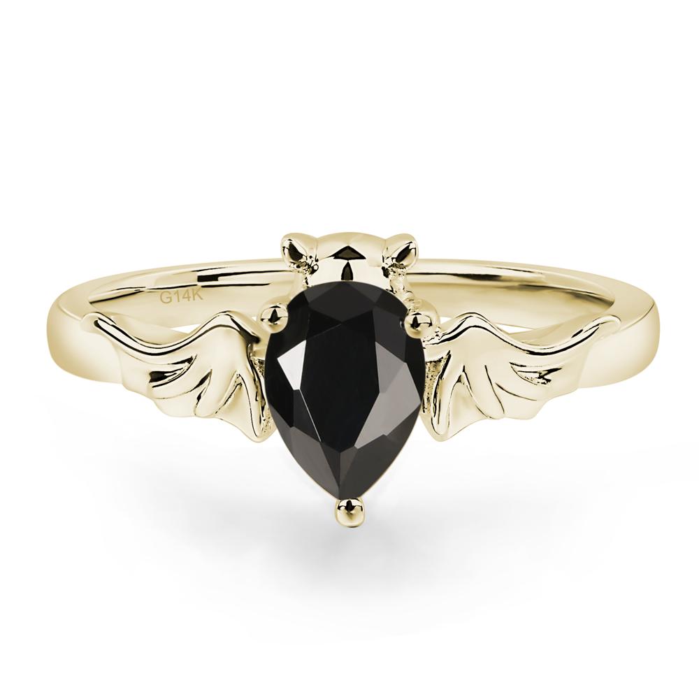 Black Stone Bat Engagement Ring - LUO Jewelry #metal_14k yellow gold