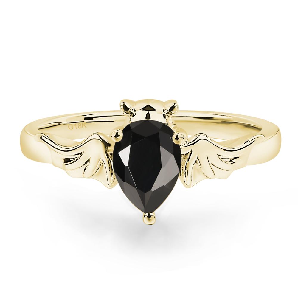 Black Stone Bat Engagement Ring - LUO Jewelry #metal_18k yellow gold