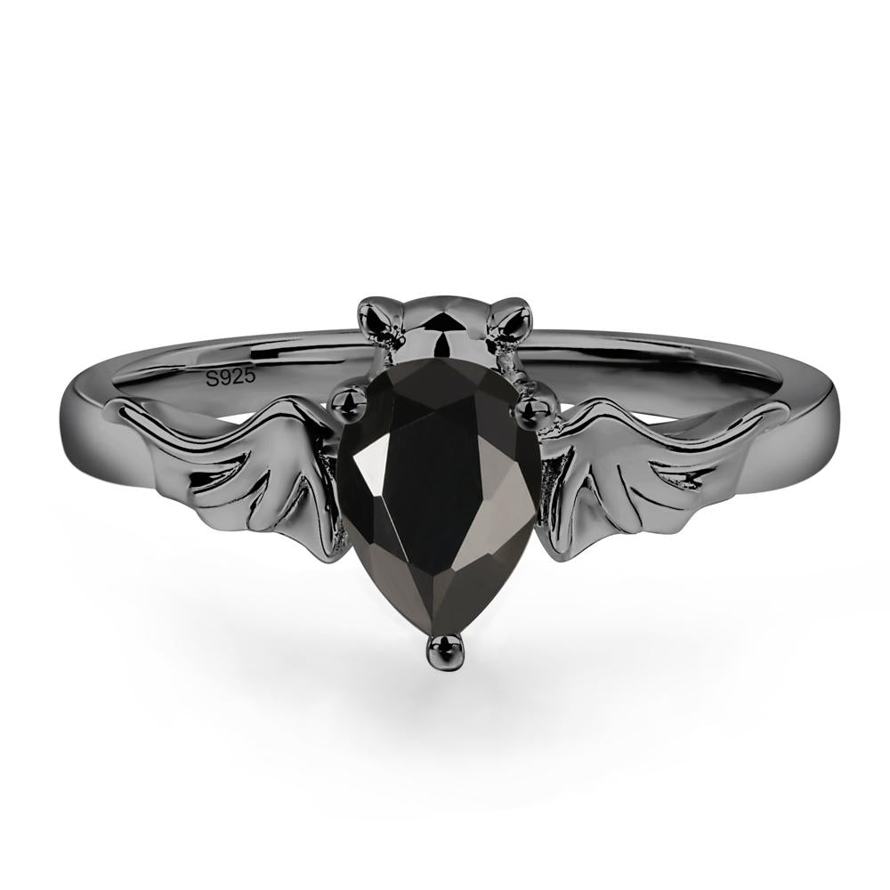 Black Stone Bat Engagement Ring - LUO Jewelry #metal_black finish sterling silver