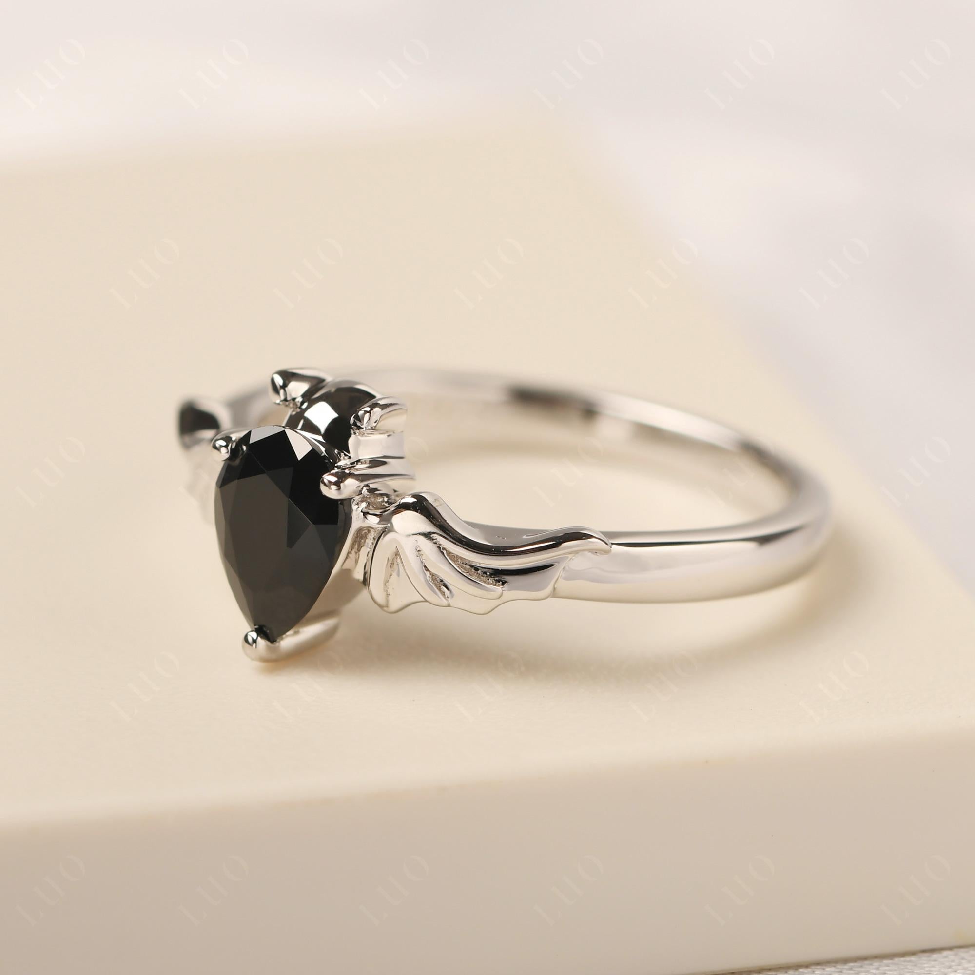 Black Stone Bat Engagement Ring - LUO Jewelry