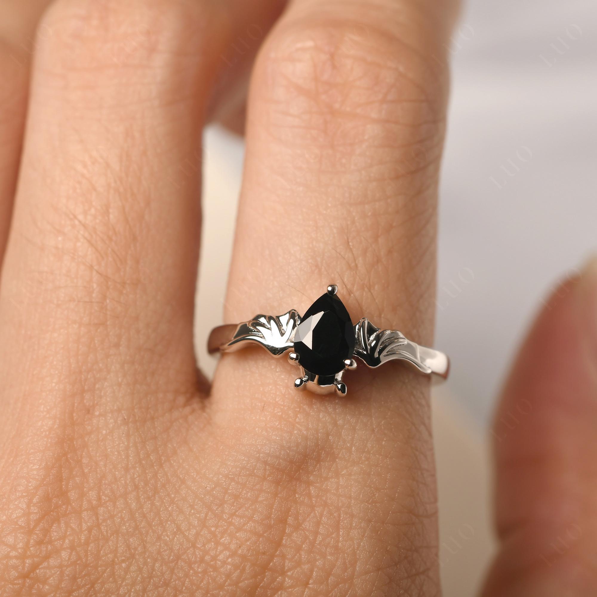 Black Stone Bat Engagement Ring - LUO Jewelry