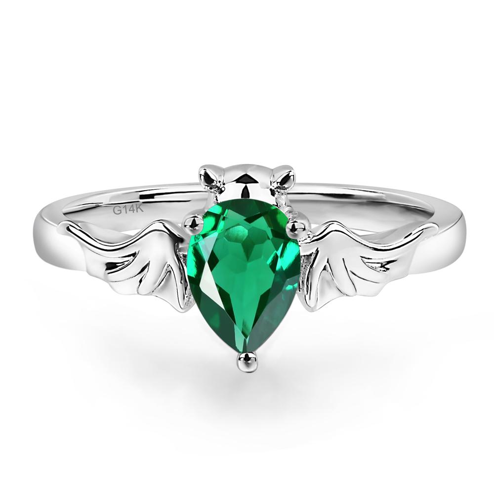 Emerald Bat Engagement Ring - LUO Jewelry #metal_14k white gold