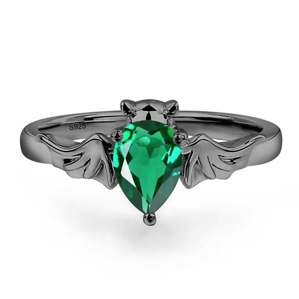 Emerald Bat Engagement Ring - LUO Jewelry #metal_black finish sterling silver