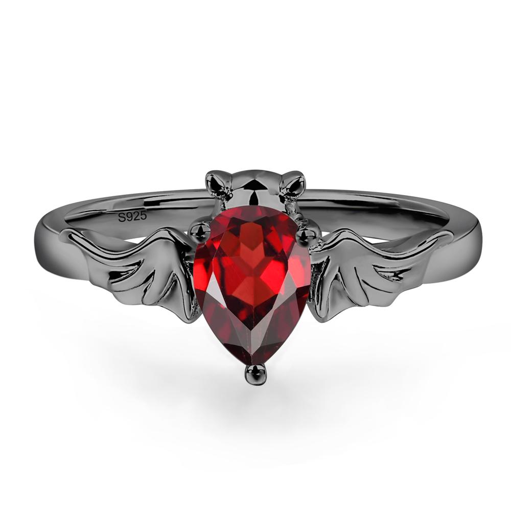Garnet Bat Engagement Ring - LUO Jewelry #metal_black finish sterling silver