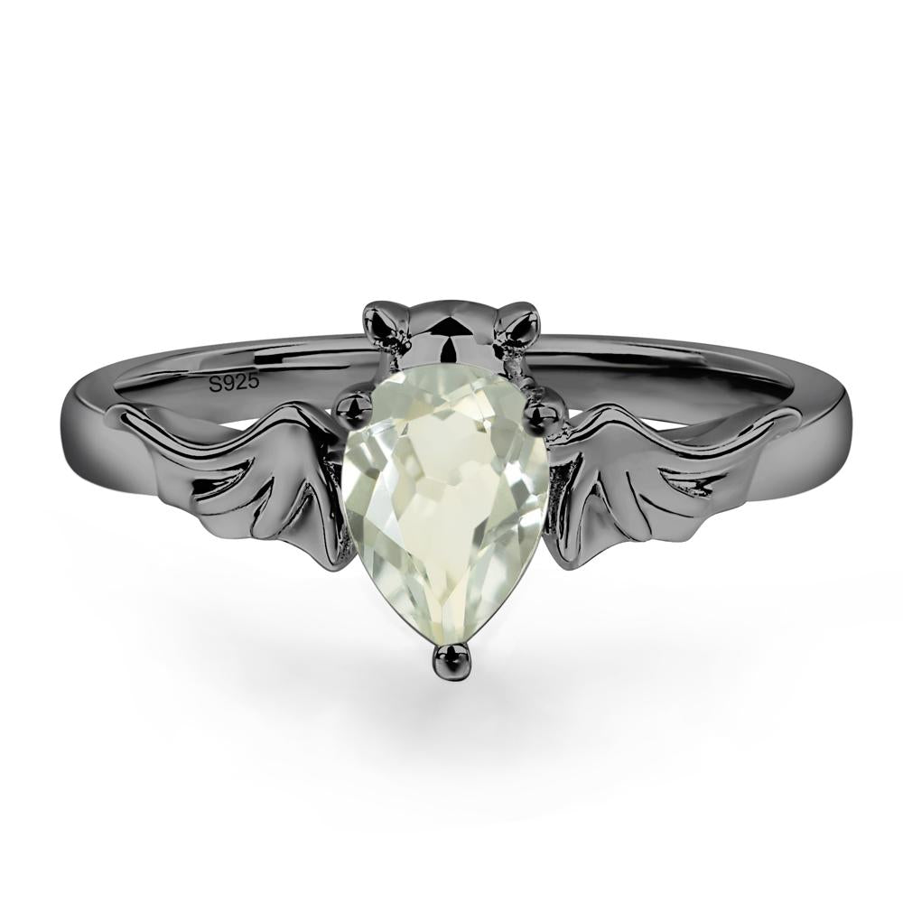 Green Amethyst Bat Engagement Ring - LUO Jewelry #metal_black finish sterling silver