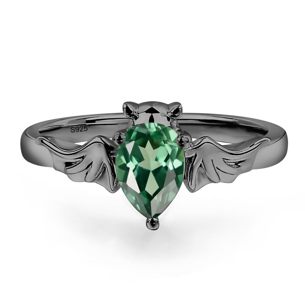 Green Sapphire Bat Engagement Ring - LUO Jewelry #metal_black finish sterling silver