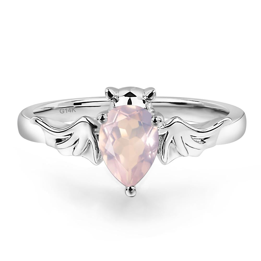 Rose Quartz Bat Engagement Ring - LUO Jewelry #metal_14k white gold