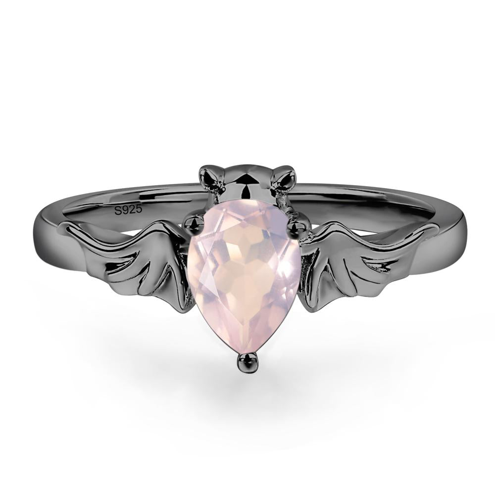 Rose Quartz Bat Engagement Ring - LUO Jewelry #metal_black finish sterling silver