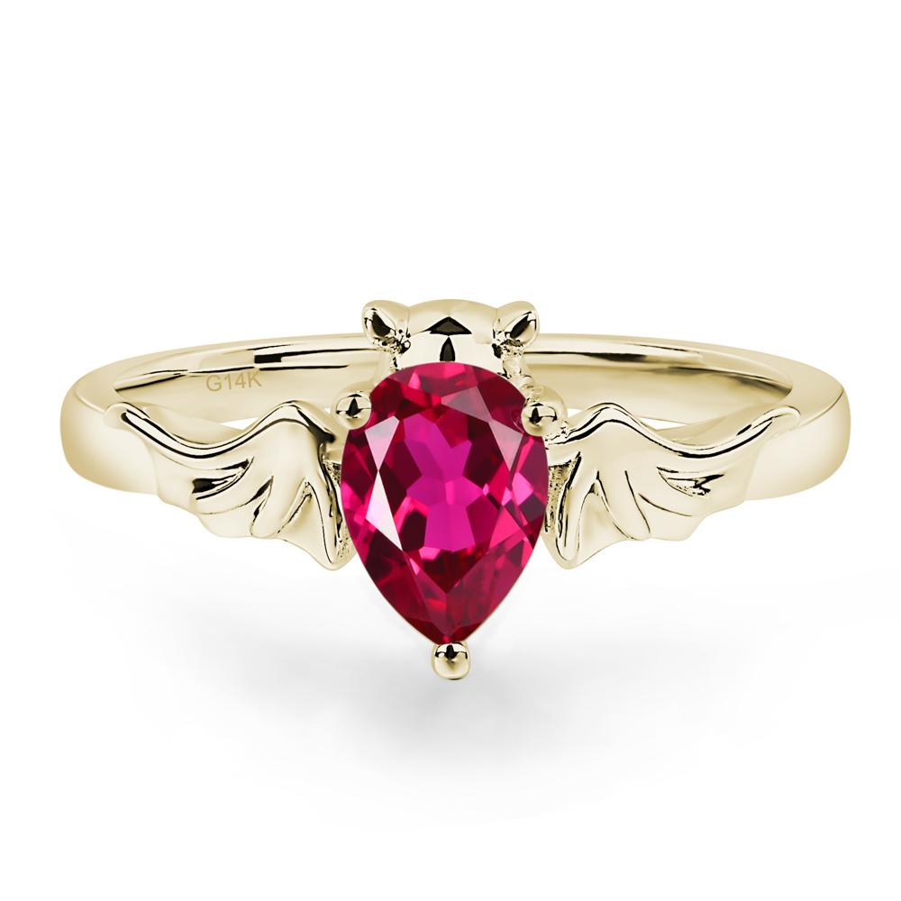 Ruby Bat Engagement Ring - LUO Jewelry #metal_14k yellow gold