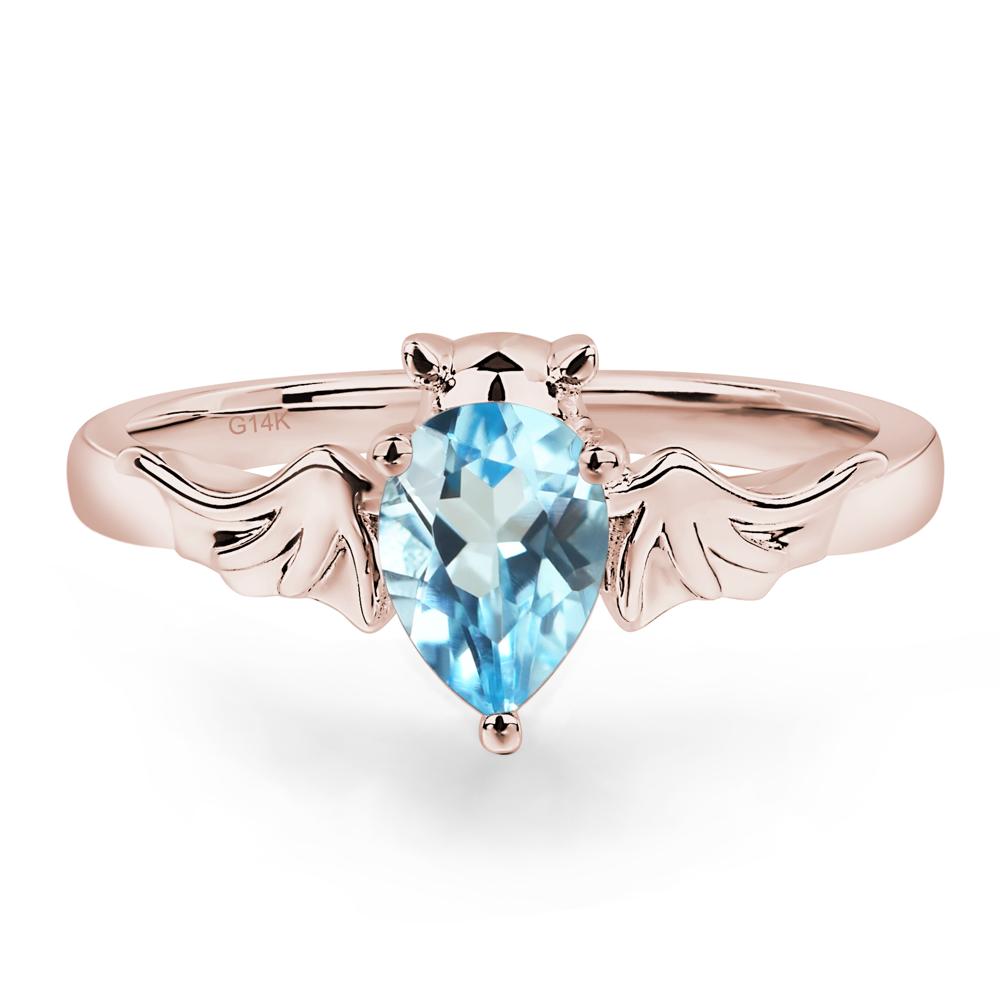 Swiss Blue Topaz Bat Engagement Ring - LUO Jewelry #metal_14k rose gold