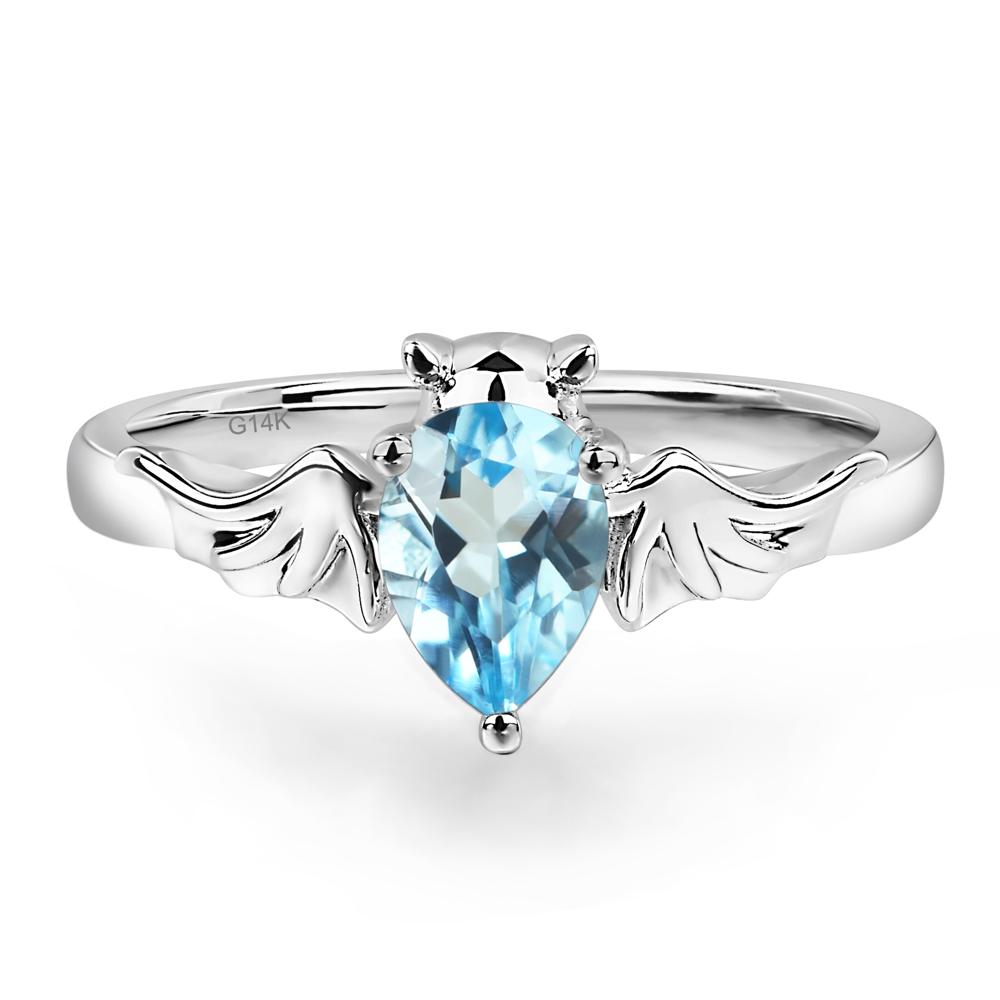 Swiss Blue Topaz Bat Engagement Ring - LUO Jewelry #metal_14k white gold