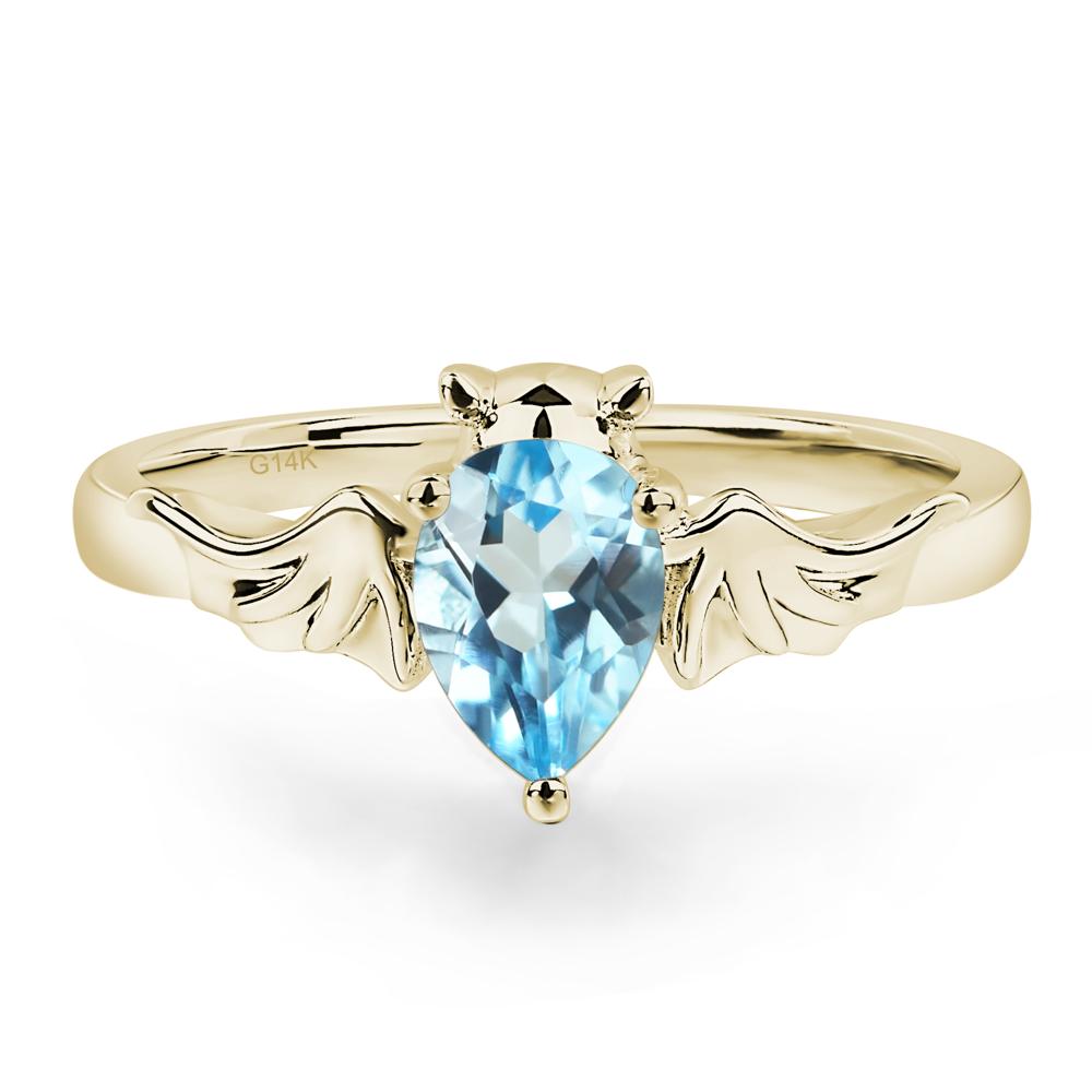Swiss Blue Topaz Bat Engagement Ring - LUO Jewelry #metal_14k yellow gold