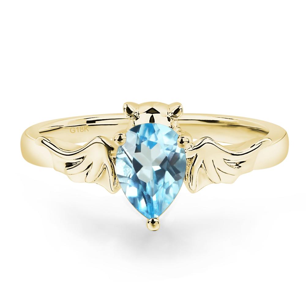 Swiss Blue Topaz Bat Engagement Ring - LUO Jewelry #metal_18k yellow gold