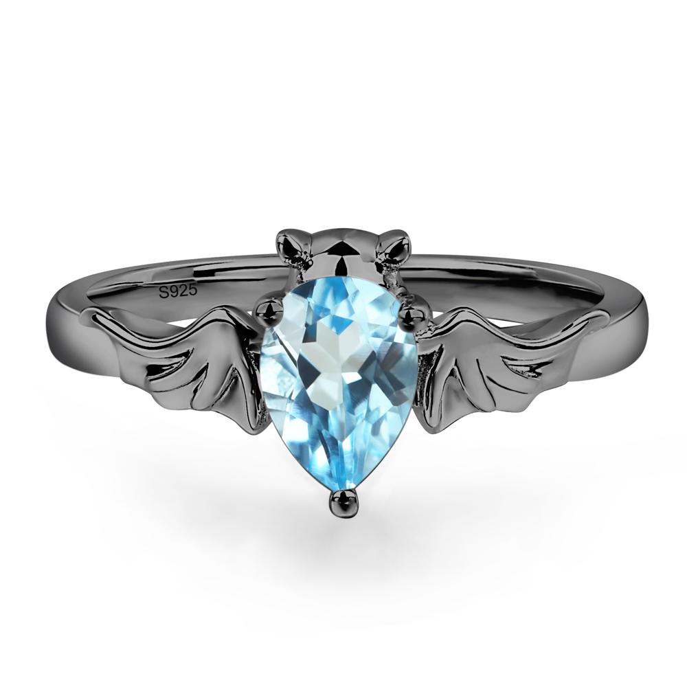 Swiss Blue Topaz Bat Engagement Ring - LUO Jewelry #metal_black finish sterling silver