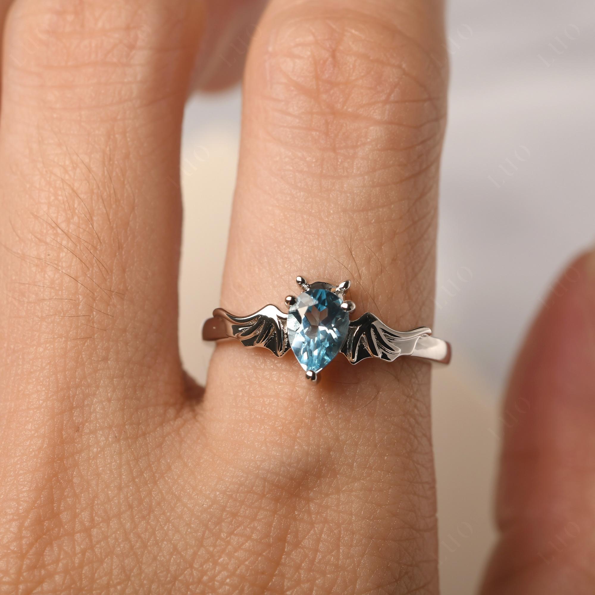 Swiss Blue Topaz Bat Engagement Ring - LUO Jewelry