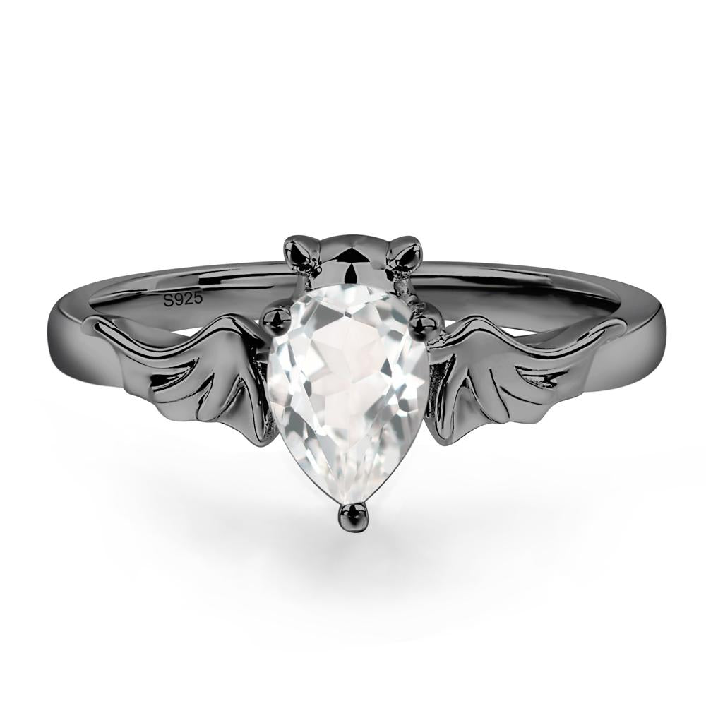 White Topaz Bat Engagement Ring - LUO Jewelry #metal_black finish sterling silver