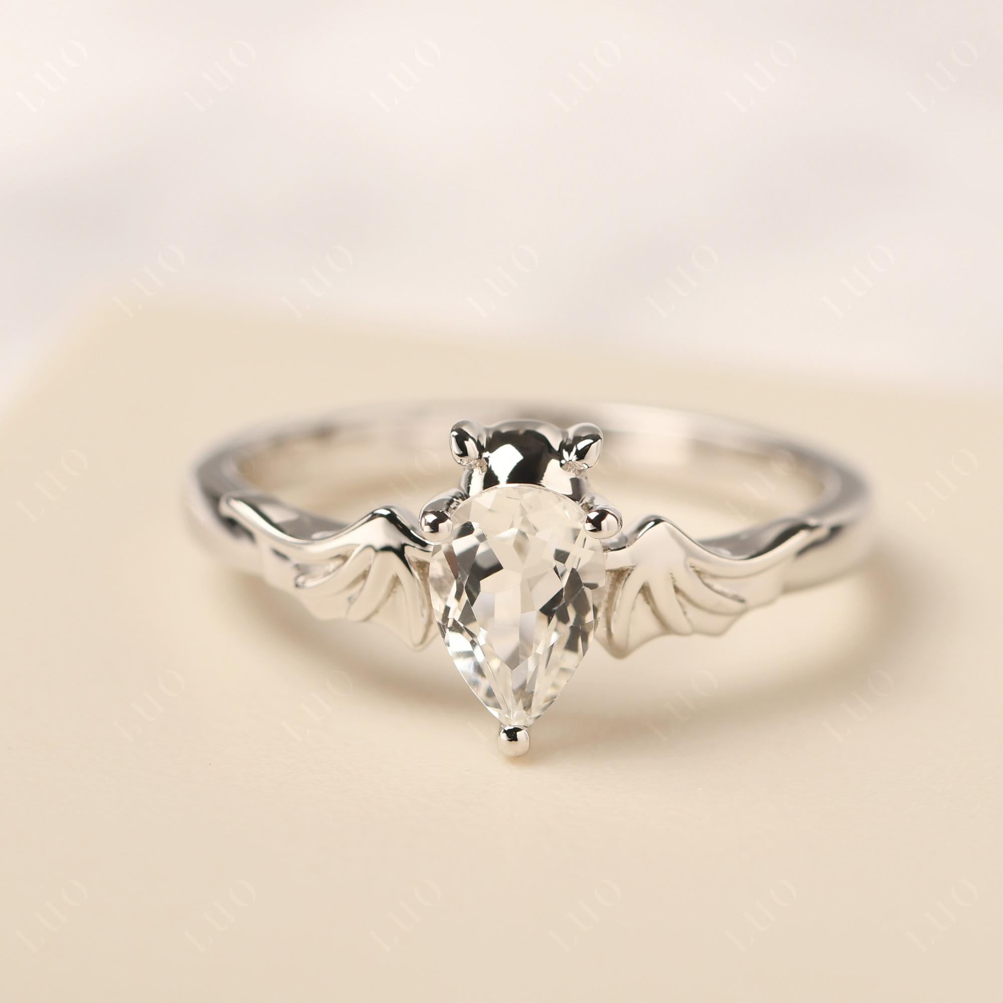 White Topaz Bat Engagement Ring - LUO Jewelry