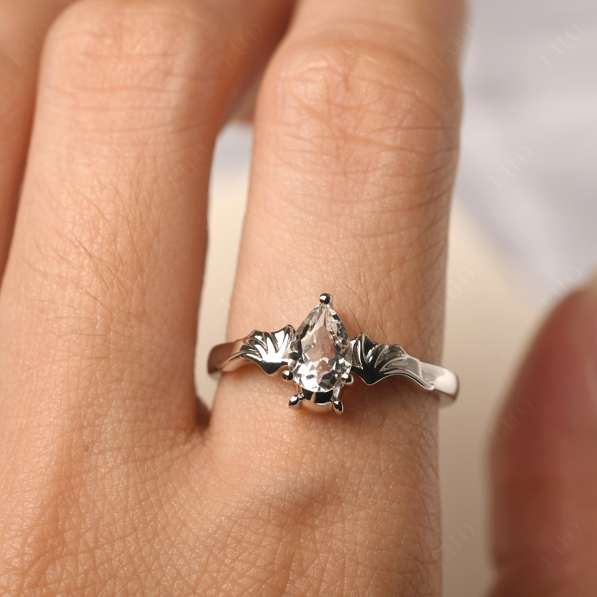 White Topaz Bat Engagement Ring - LUO Jewelry