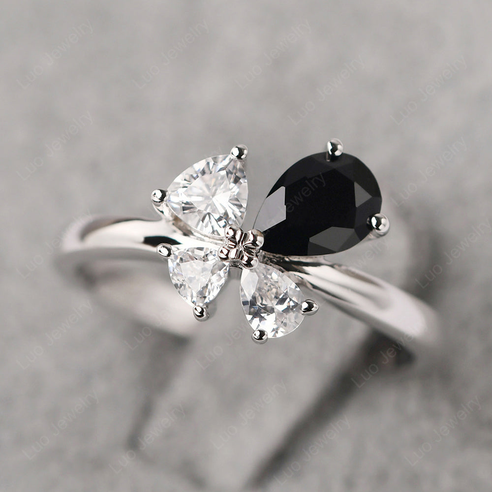 Pear Black Spinel Cluster Engagement Ring - LUO Jewelry