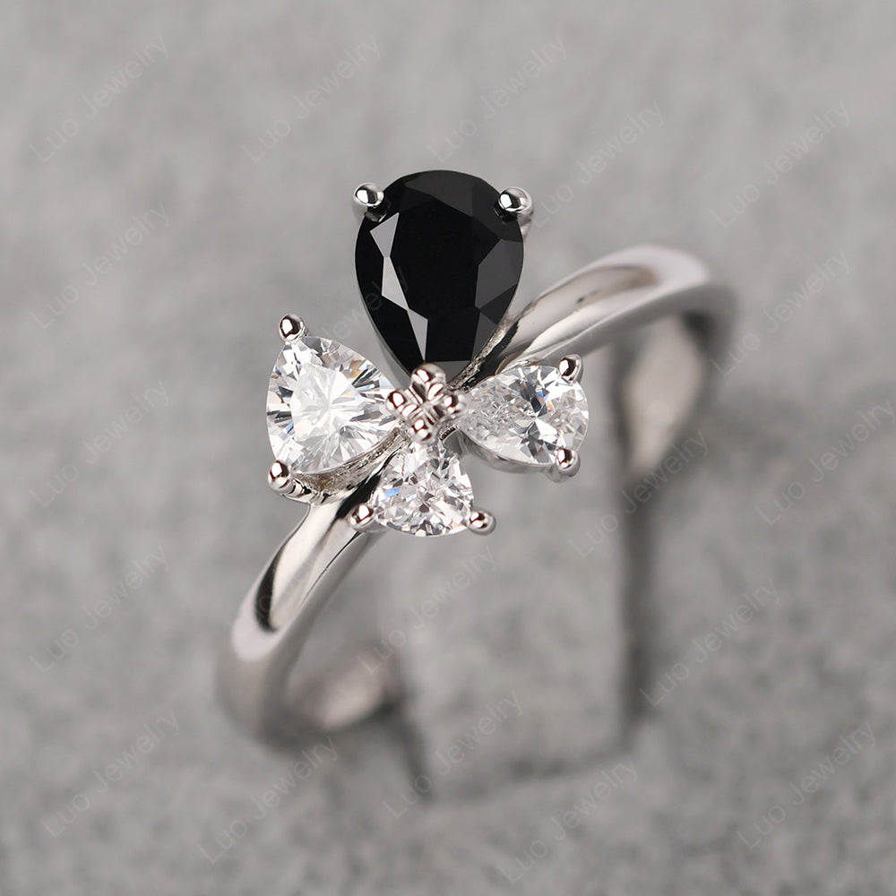 Pear Black Spinel Cluster Engagement Ring - LUO Jewelry