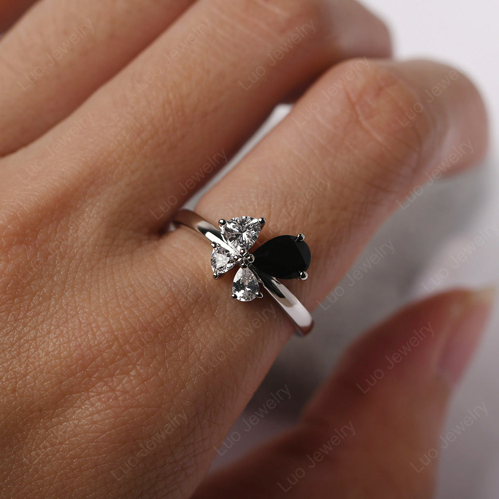 Pear Black Spinel Cluster Engagement Ring - LUO Jewelry