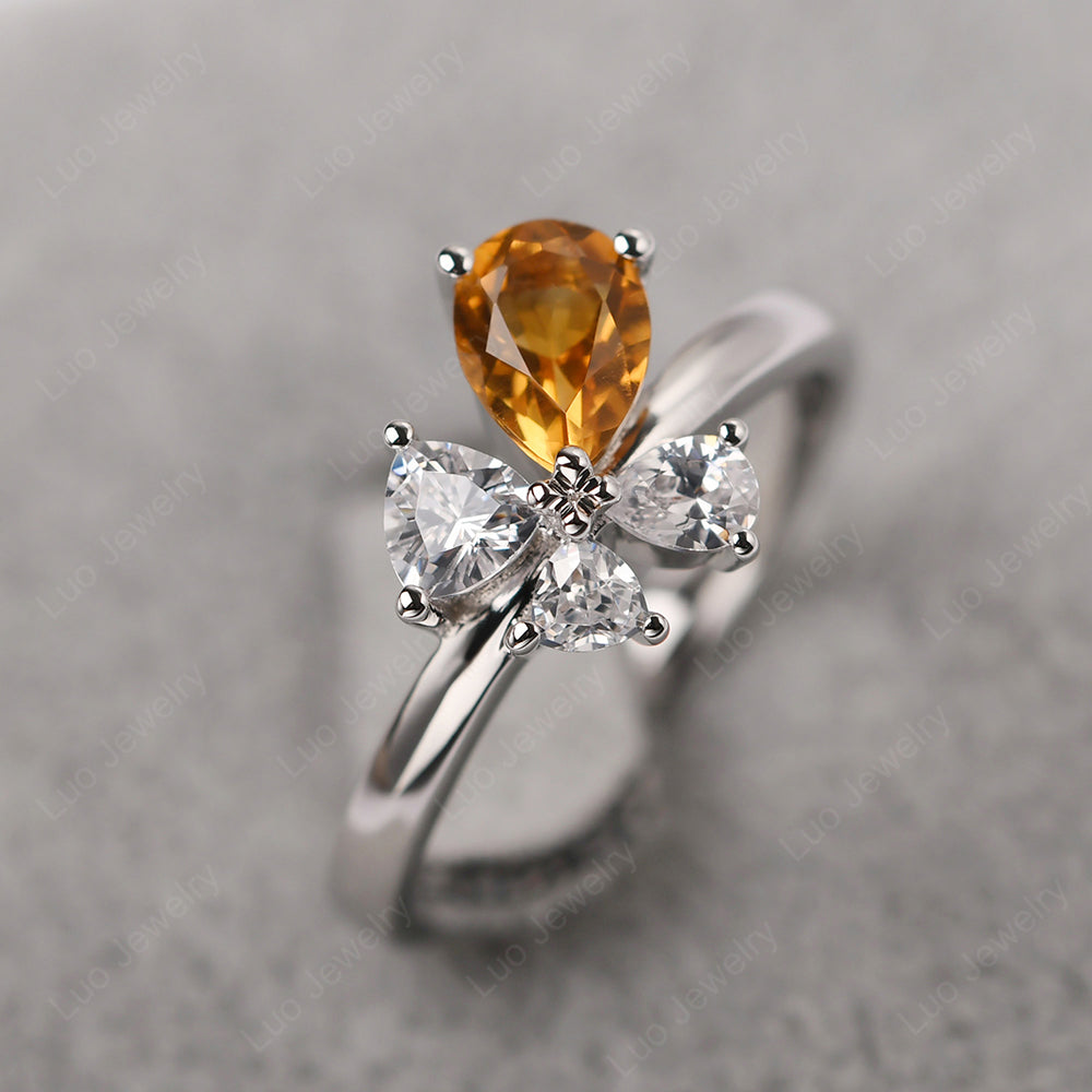 Pear Citrine Cluster Engagement Ring - LUO Jewelry