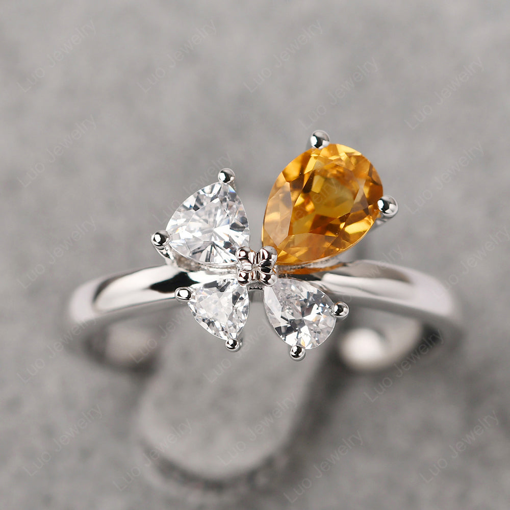 Pear Citrine Cluster Engagement Ring - LUO Jewelry