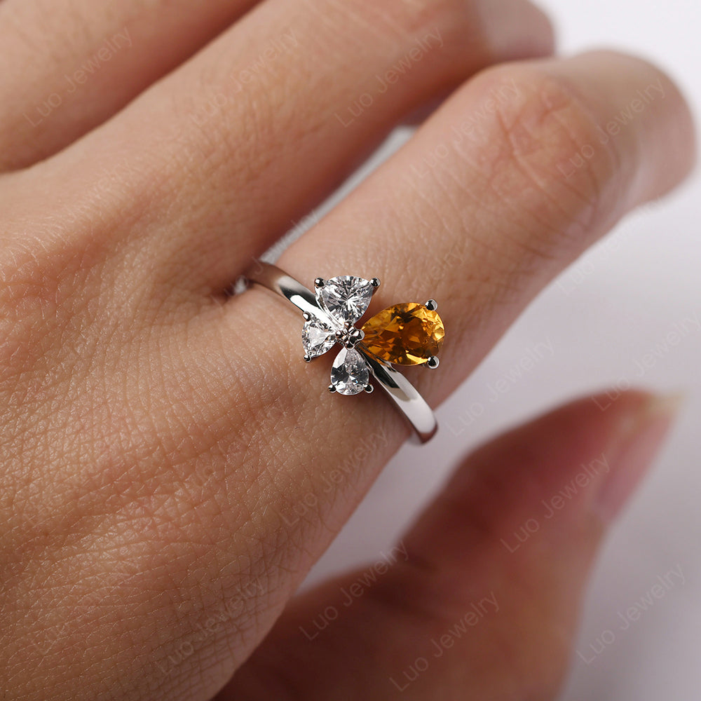 Pear Citrine Cluster Engagement Ring - LUO Jewelry