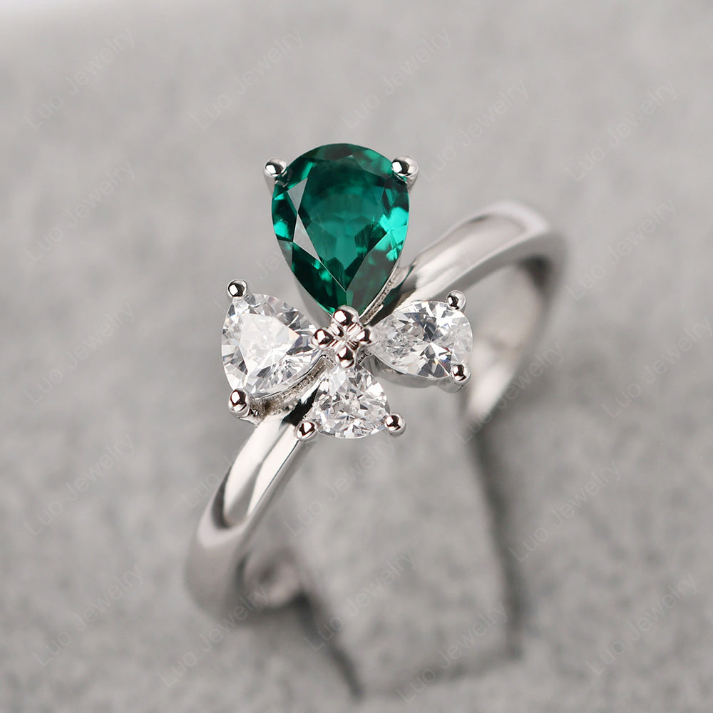 Pear Emerald Cluster Engagement Ring - LUO Jewelry
