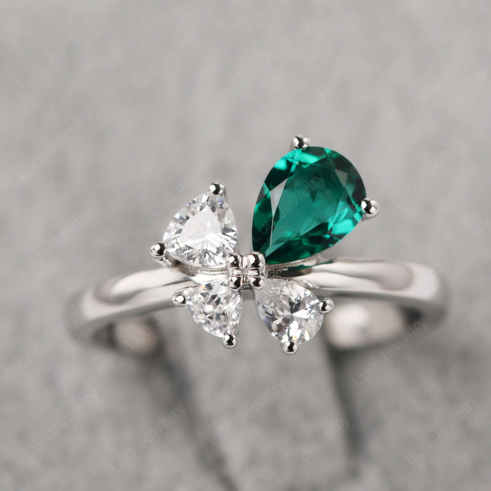 Pear Emerald Cluster Engagement Ring - LUO Jewelry