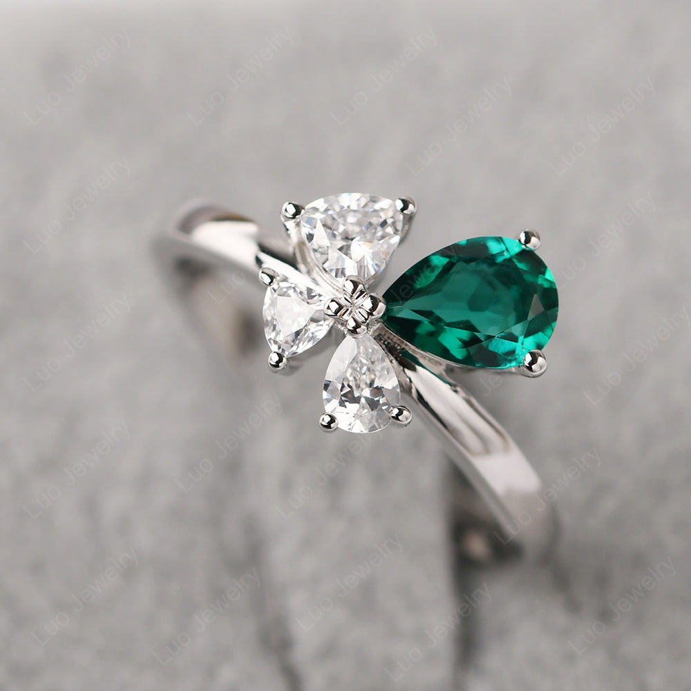 Pear Emerald Cluster Engagement Ring - LUO Jewelry