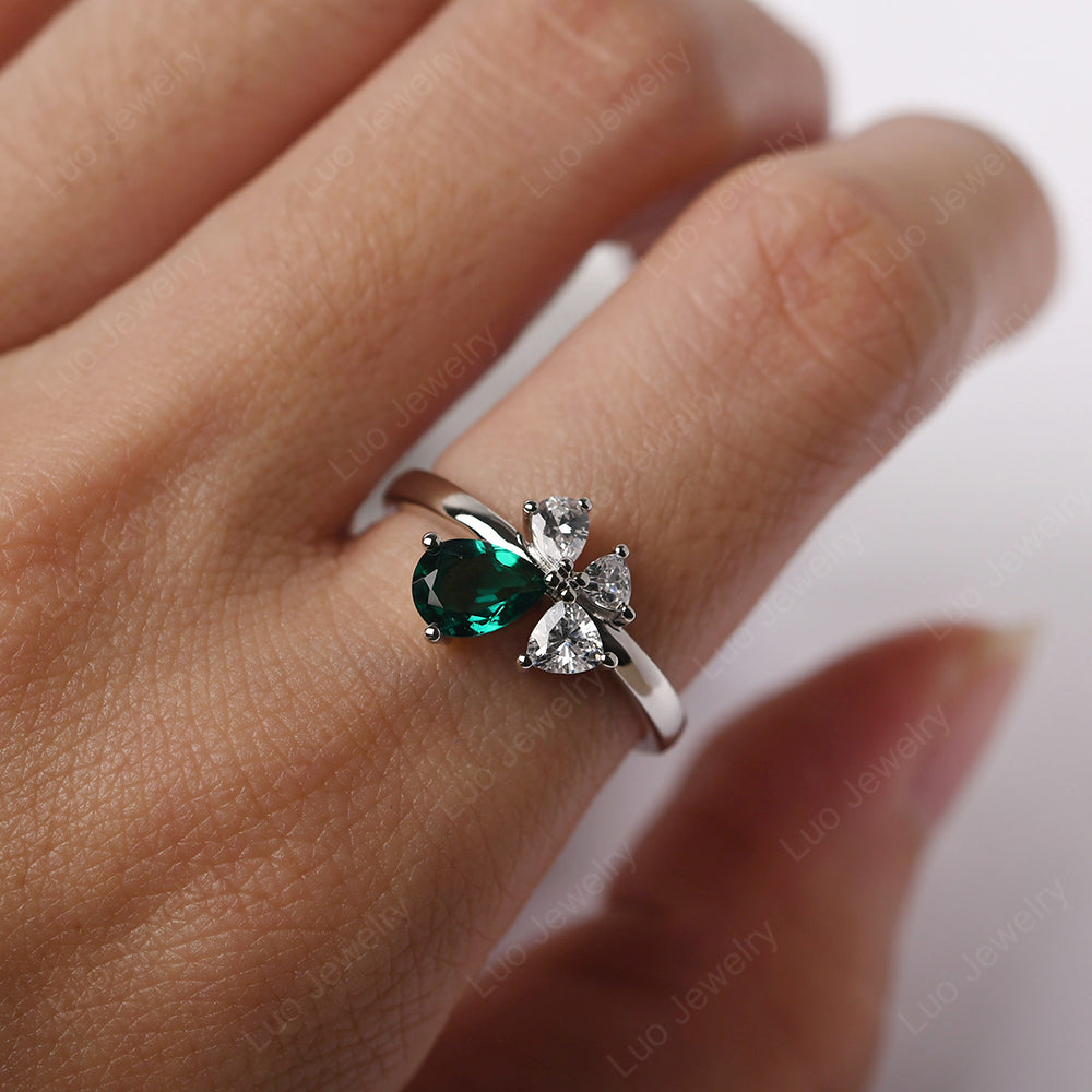 Pear Emerald Cluster Engagement Ring - LUO Jewelry