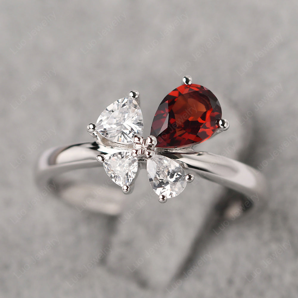 Pear Garnet Cluster Engagement Ring - LUO Jewelry