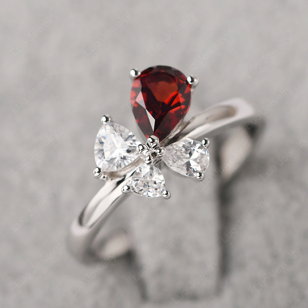 Pear Garnet Cluster Engagement Ring - LUO Jewelry