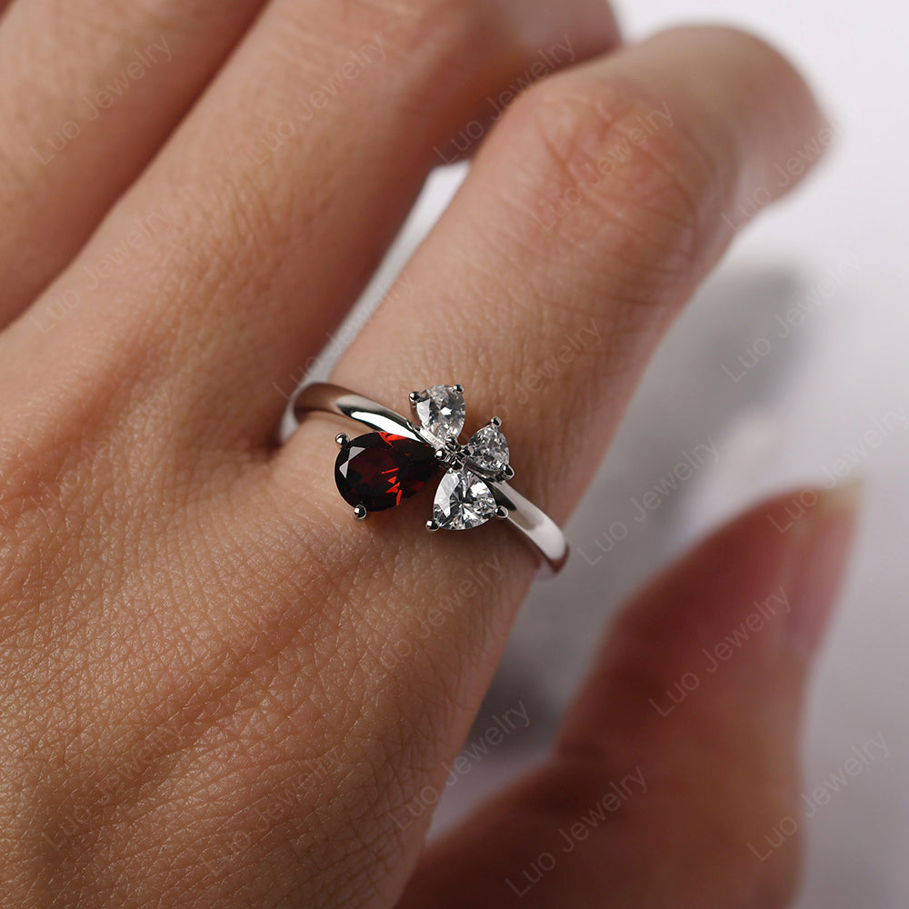 Pear Garnet Cluster Engagement Ring - LUO Jewelry