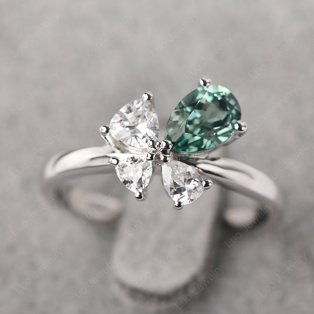 Pear Green Sapphire Cluster Engagement Ring - LUO Jewelry