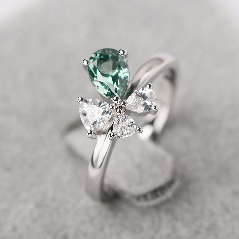 Pear Green Sapphire Cluster Engagement Ring - LUO Jewelry