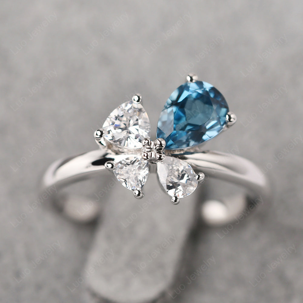 Pear London Blue Topaz Cluster Engagement Ring - LUO Jewelry