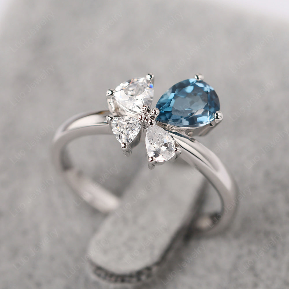 Pear London Blue Topaz Cluster Engagement Ring - LUO Jewelry