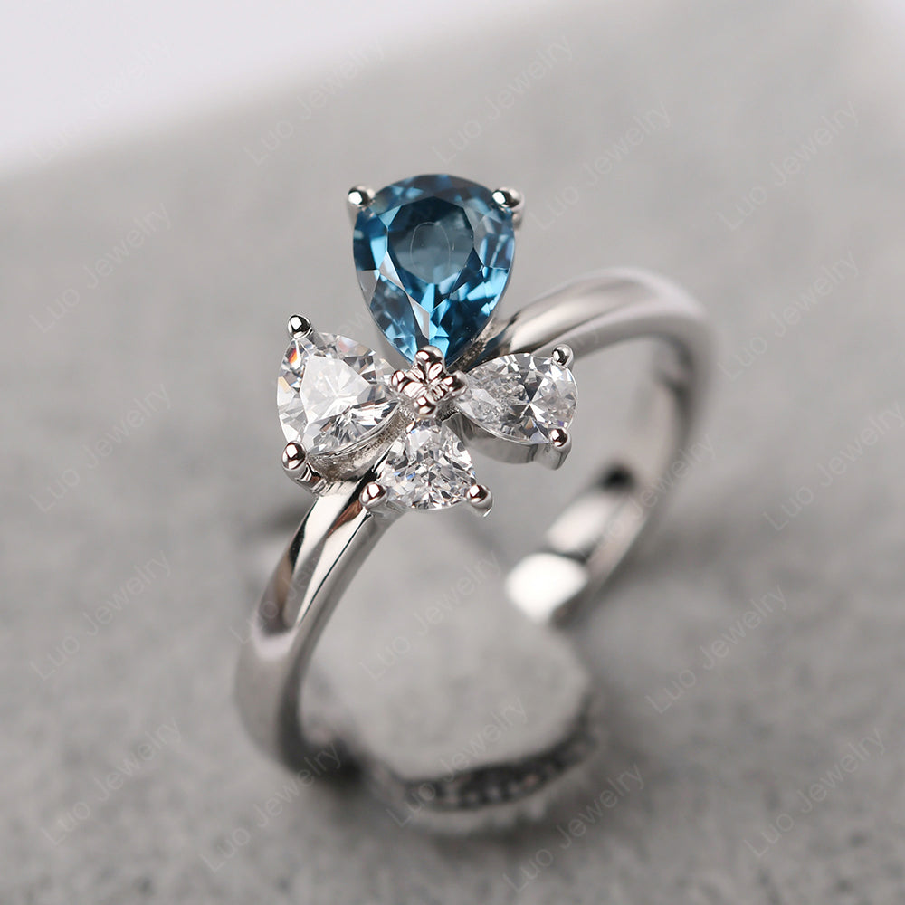 Pear London Blue Topaz Cluster Engagement Ring - LUO Jewelry