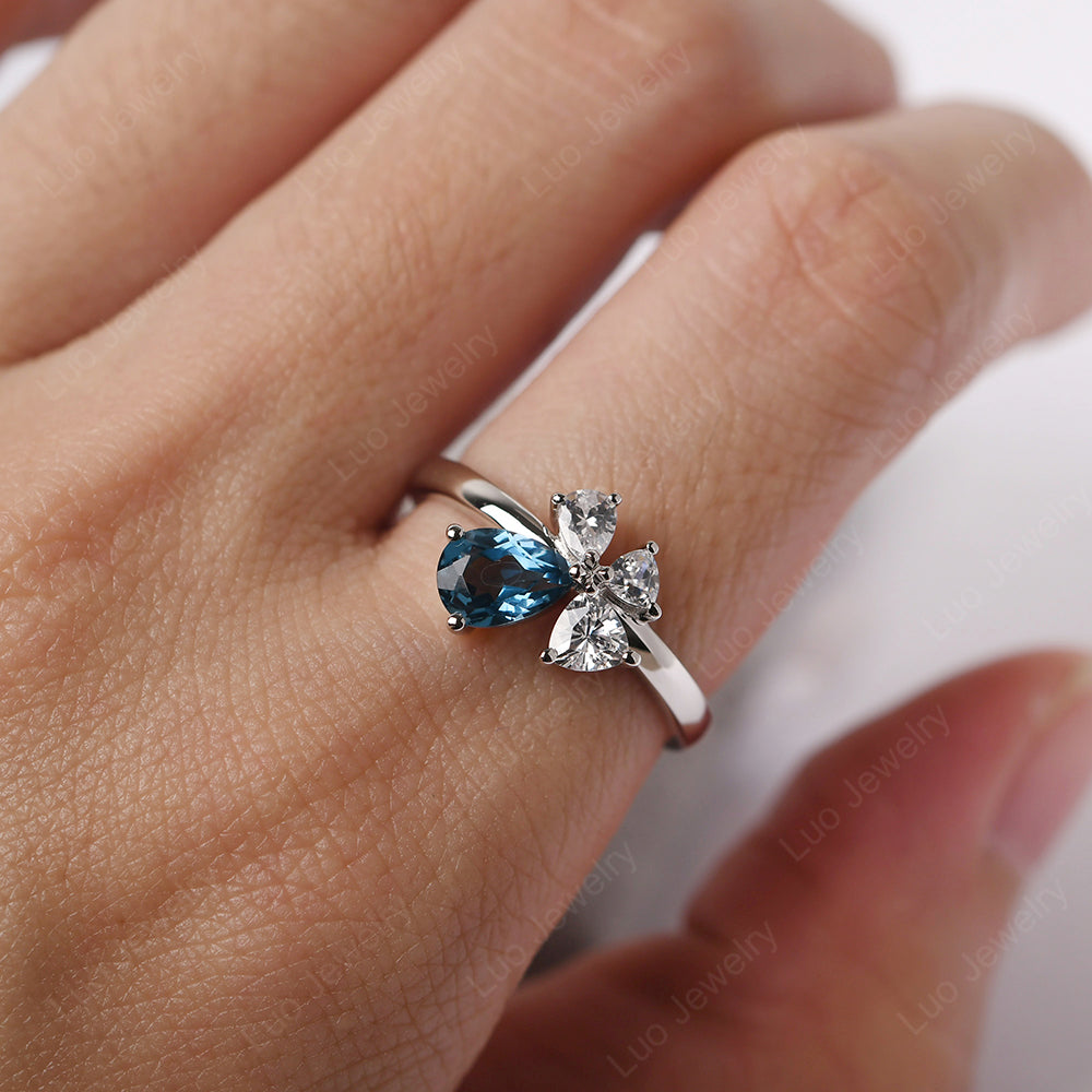 Pear London Blue Topaz Cluster Engagement Ring - LUO Jewelry