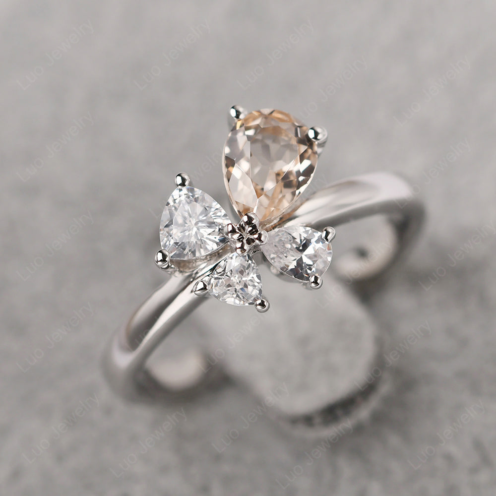 Pear Morganite Cluster Engagement Ring - LUO Jewelry