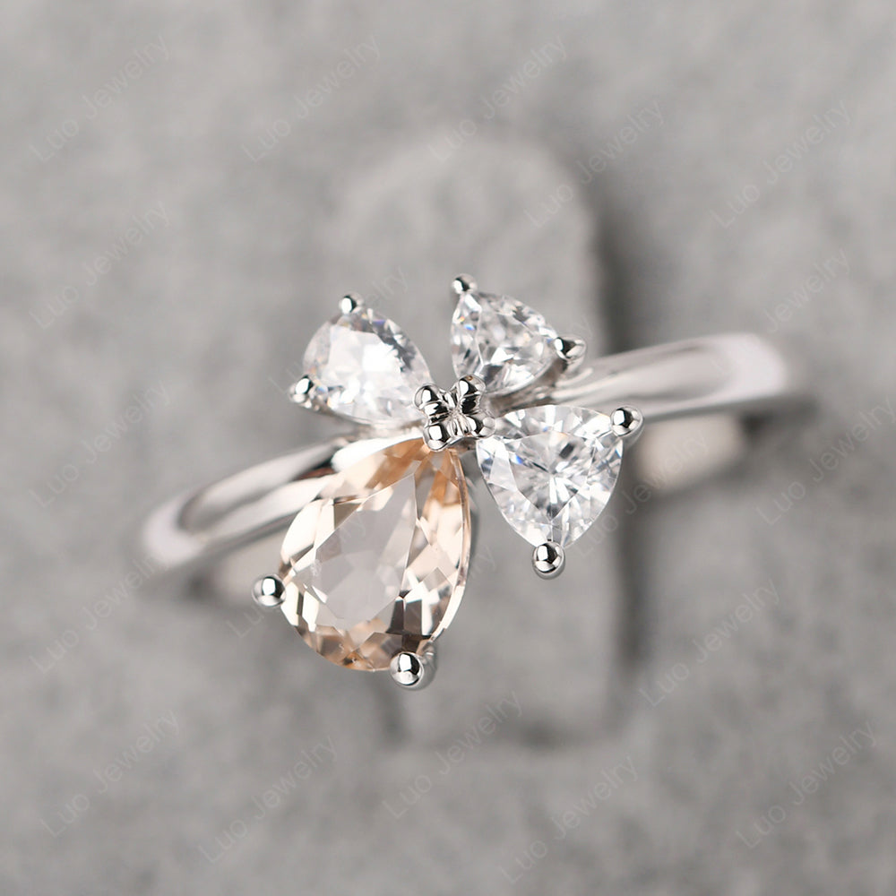Pear Morganite Cluster Engagement Ring - LUO Jewelry