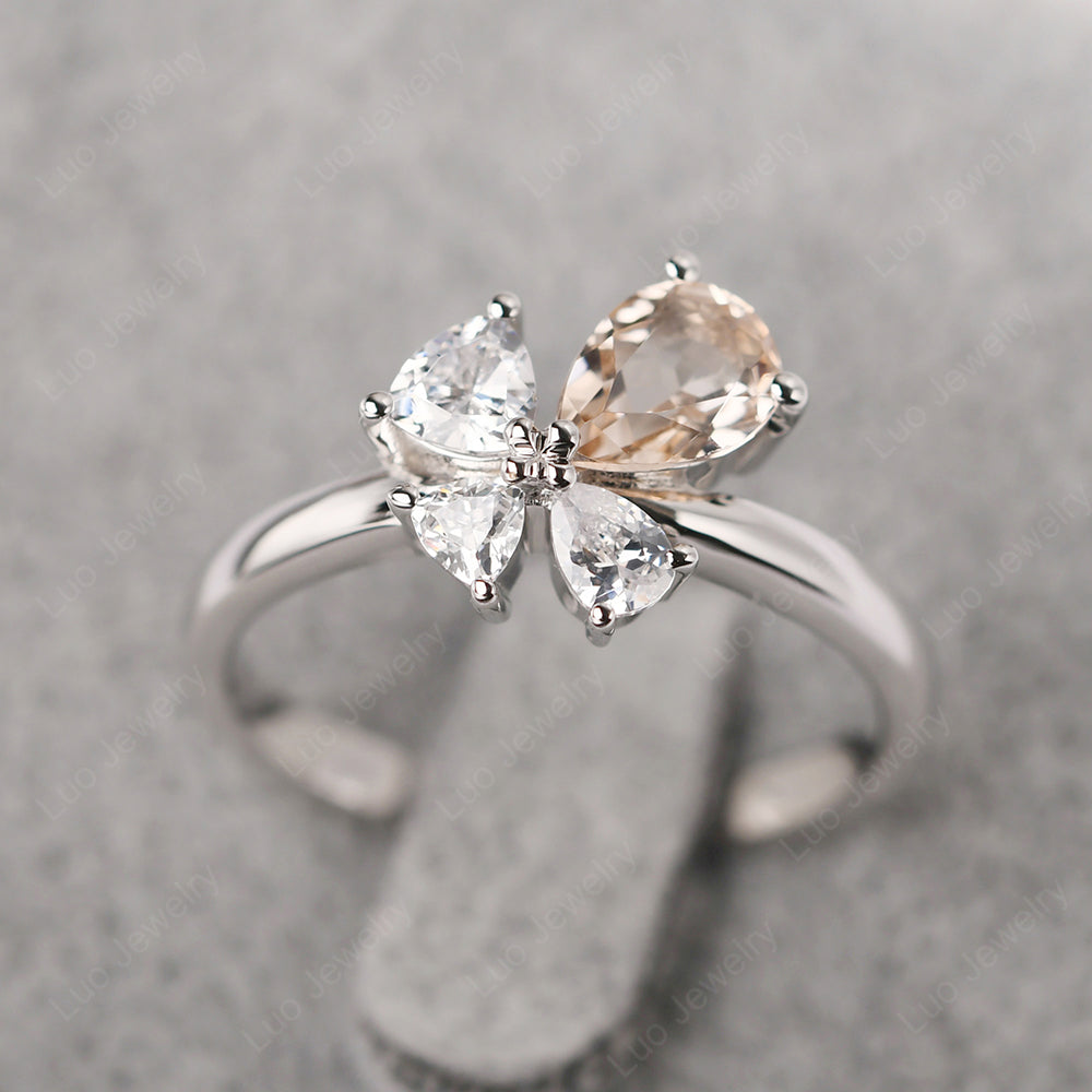 Pear Morganite Cluster Engagement Ring - LUO Jewelry