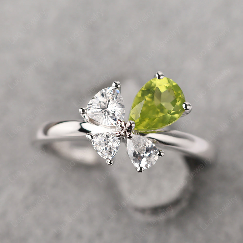 Pear Peridot Cluster Engagement Ring - LUO Jewelry