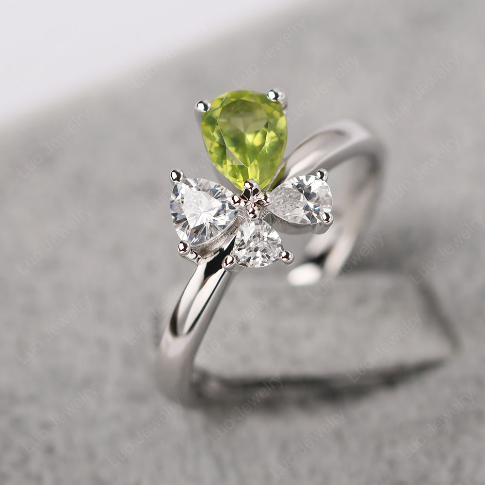 Pear Peridot Cluster Engagement Ring - LUO Jewelry