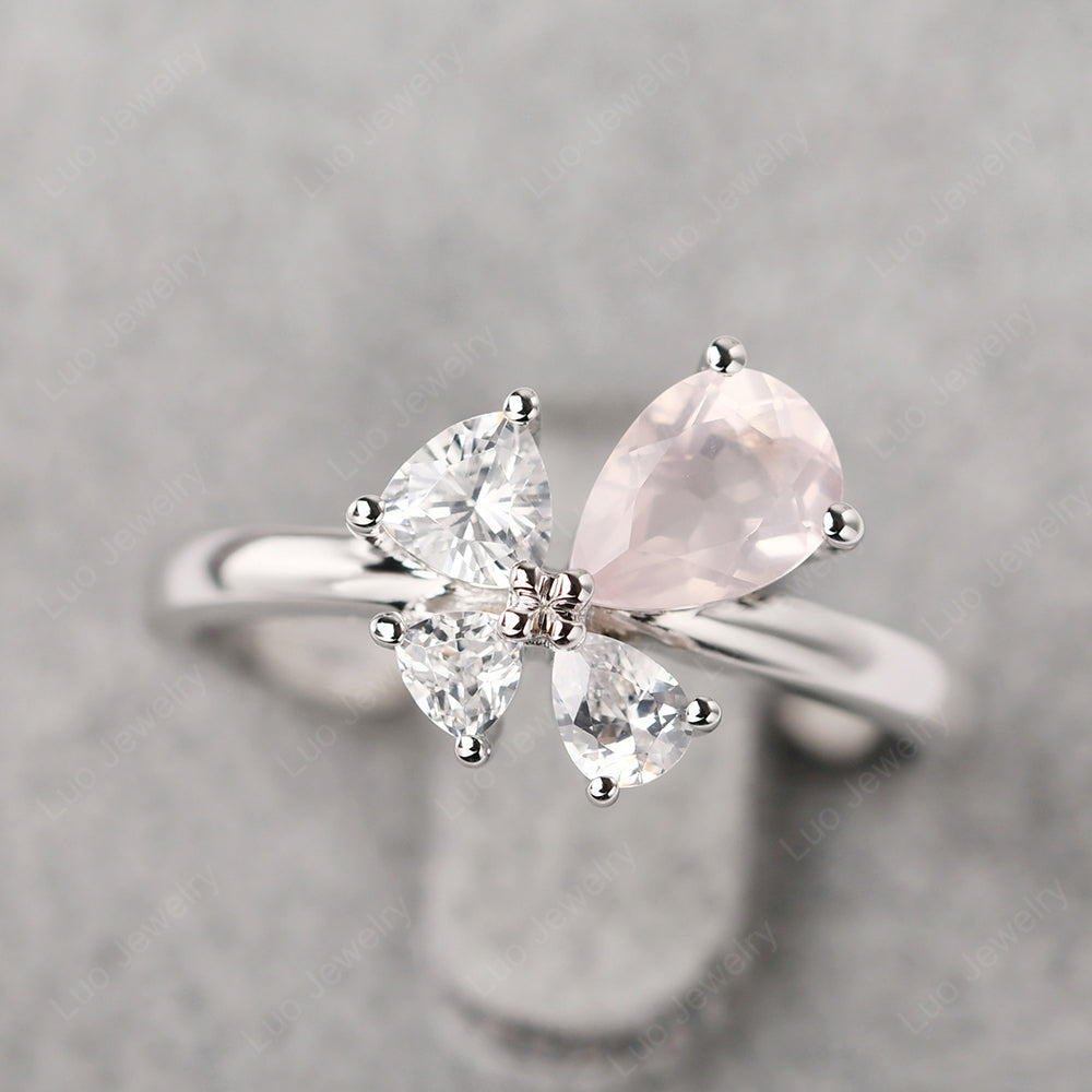 Pear Rose Quartz Cluster Engagement Ring - LUO Jewelry