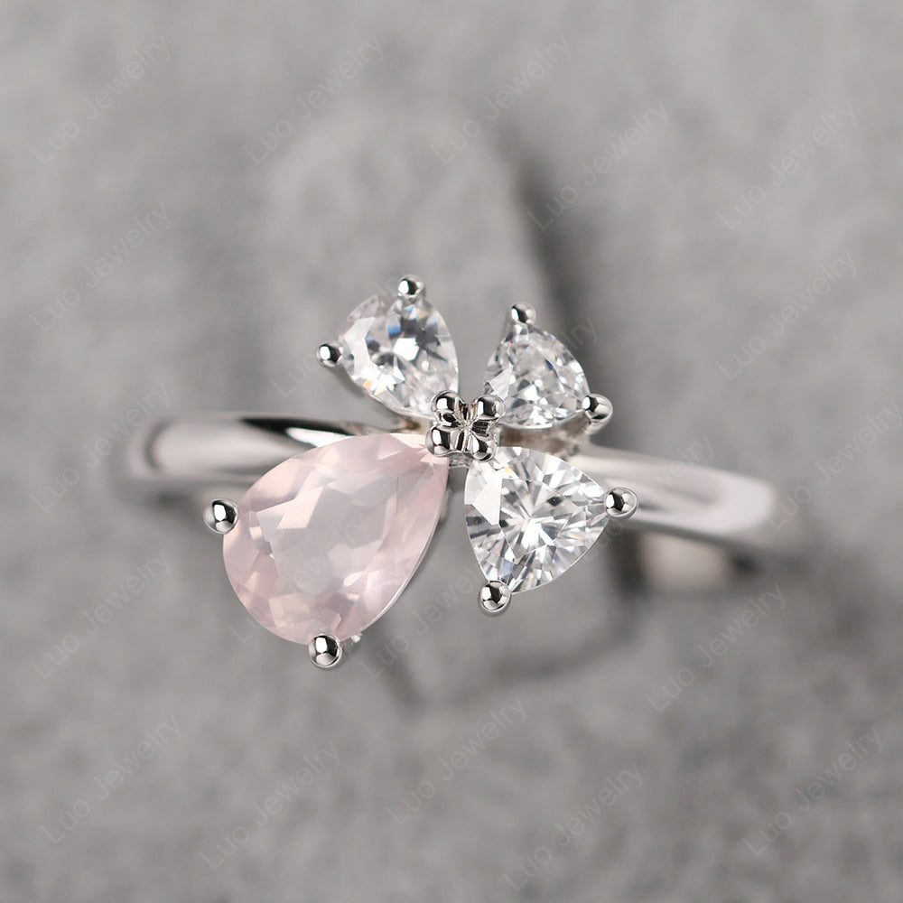 Pear Rose Quartz Cluster Engagement Ring - LUO Jewelry