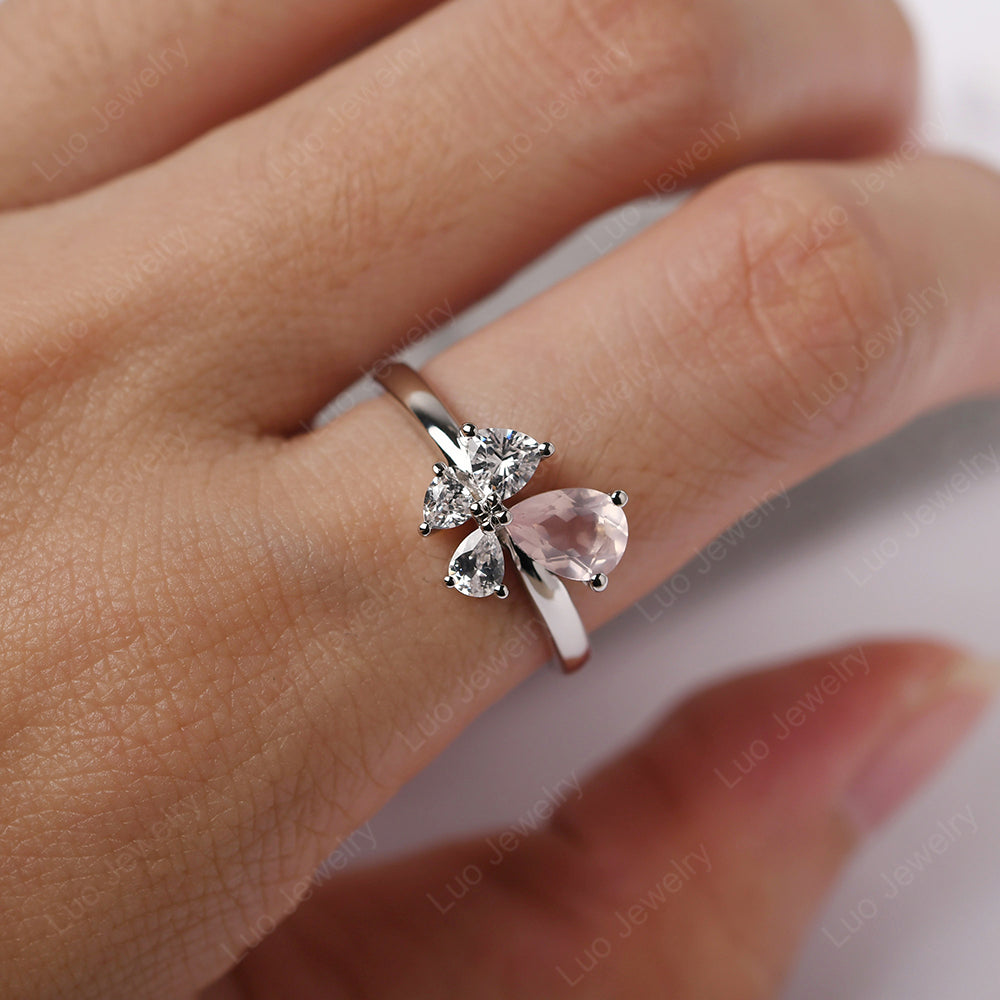 Pear Rose Quartz Cluster Engagement Ring - LUO Jewelry