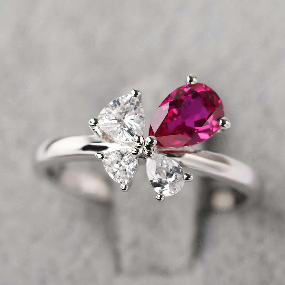 Pear Ruby Cluster Engagement Ring - LUO Jewelry